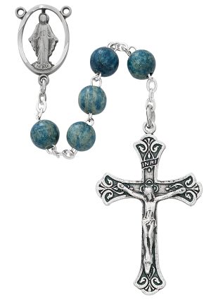 Light Blue Wood Rosary Boxed