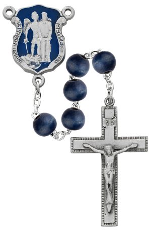 Blue Wood St Michael Badge Rosary Boxed
