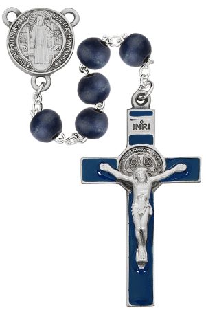 Blue Wood St Benedict Rosary Boxed