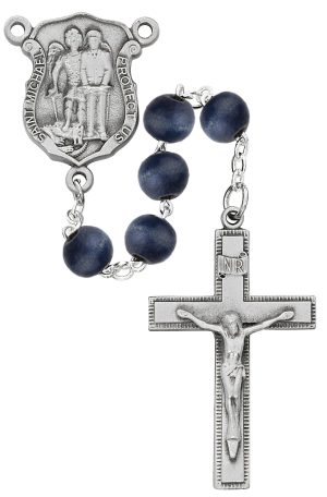 Blue Wood with Michael Police Rosary Boxed