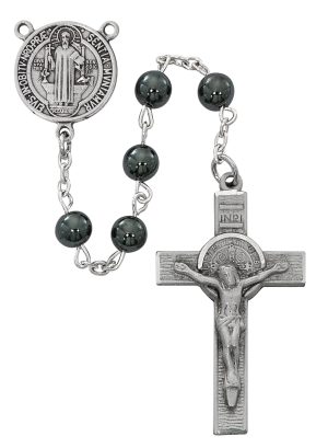 Hematite St Benedict Rosary Boxed