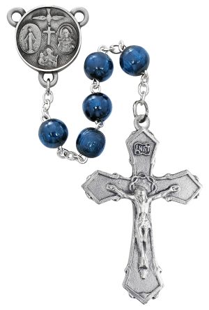 8mm Blue Wood Rosary Boxed