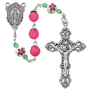8mm Pink Rosary Boxed