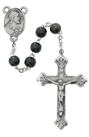Black Wood Scared Heart Rosary Boxed