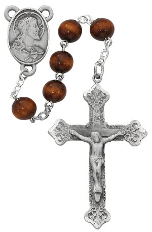 Brown Wood Scared Heart Rosary Boxed