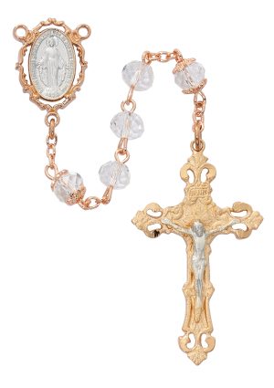 Crystal Rose Gold Miraculous Rosary Boxed