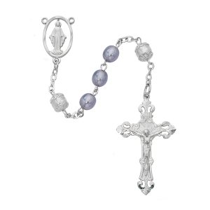 Lavender with White Our Father Rosary Boxed