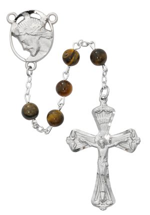 Tiger Eye Head of Christ Rosary Boxed