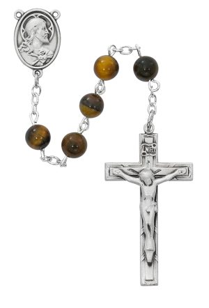 Tiger Eye with Sterling Rosary Boxed