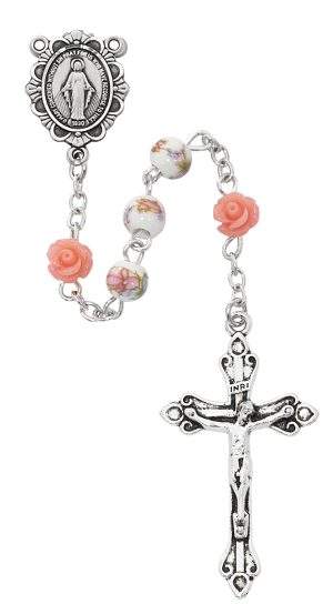 Pink Ceramic Rosary boxed