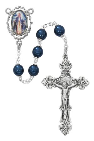 Blue Our Lady of Grace Decal Rosary Boxed