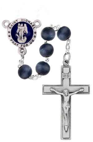 Blue Wood St Michael Rosary Boxed