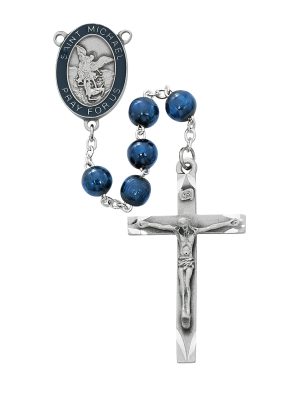 Blue Wood Epoxy St Michael Rosary Boxed