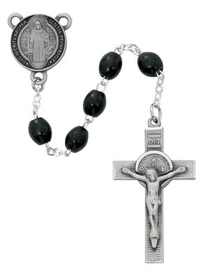 Black Wood Epoxy St Benedict Rosary Boxed