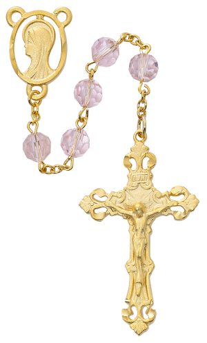 Rose Crystal Gold Rosary Boxed