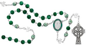 Green St Patrick Shamrock Rosary Boxed