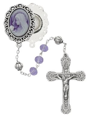 Violet Cameo Rosary Boxed