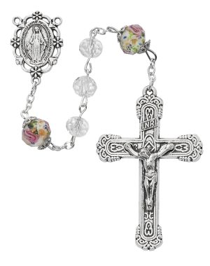 Crystal and Flower Rosary Boxed