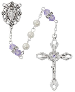 Pearl and Amethyst Rosary with Zinc Center and Crucifixed
