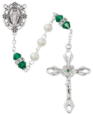 Pearl and Emerald Rosary with Zinc Center and Crucifixed