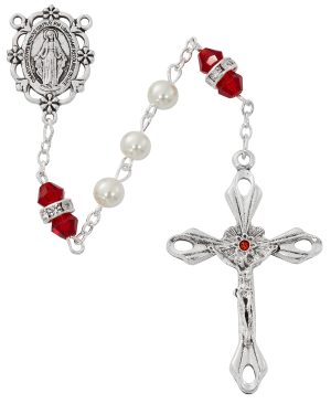 Pearl and Garnet Rosary with Zinc Center and Crucifixed