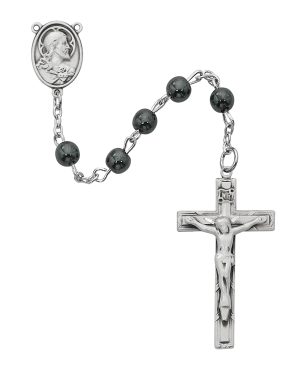 Sterling Hematite Rosary Boxed