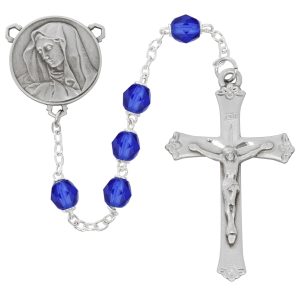Dark Blue Aurora Lady of Sorrows Rosary Boxed