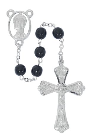 Glass Rhodium Rosary Boxed
