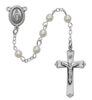 Pearl like Glass Youth Rosary Boxed