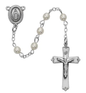 Pearl like Glass Youth Rosary Boxed
