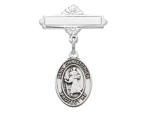 Sterling St Christopher Baby Pin Boxed