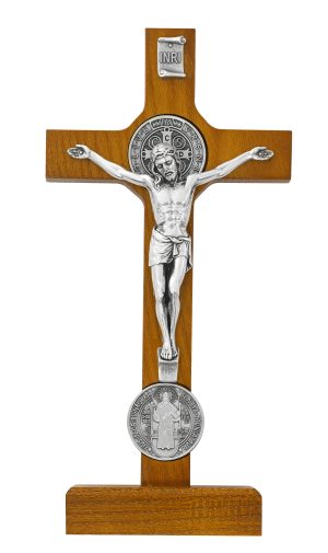 8" Walnut Standing St Benedict Crucifix boxed