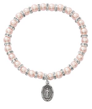 Pink Baby Stretch Bracelet and Sterling Medal Boxed