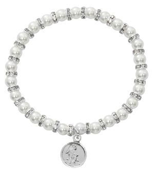 White Baby Stretch Bracelet and Pewter Angel Boxed