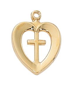 Gold over Sterling Heart with Cross Pendant