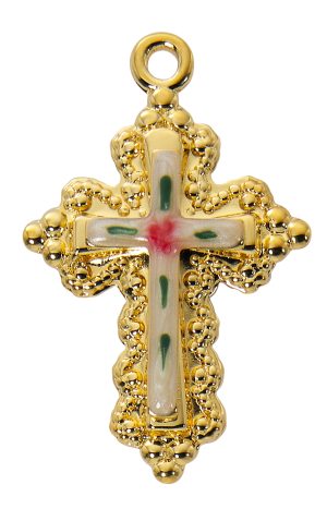 Gold over Sterling Silver Cloisonne Cross Boxed