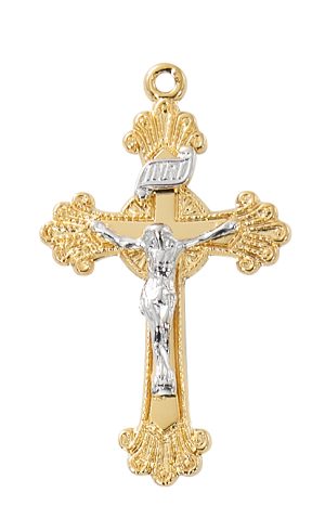 Gold over Sterling Silver Two-tone Crucifix boxed