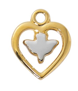 Gold over Sterling Silver two-tone heart with Dove boxed