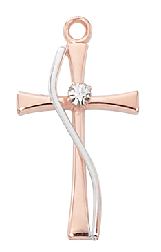 Rose Gold on Sterling Two Tone Cross Boxed