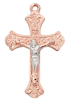 Rose Gold on Sterling Crucifix Boxed