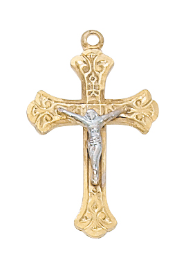 Gold over Sterling Two Tone Crucifix Pendant