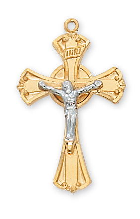 Gold over Sterling Two Tone Crucifix Pendant