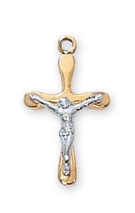 Gold over Sterling Two Tone Crucifix Pendant