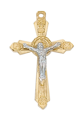 Gold over Sterling Two Tone Crucifix Pendant