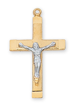 Gold over Sterling Two Tone Crucifix Pendant