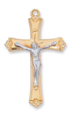 Gold over Sterling Two Tone Crucifix Pendant