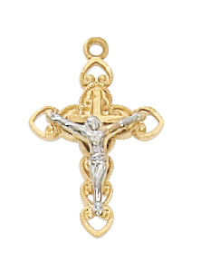 Gold over Sterling Two Tone Crucifix Pendant