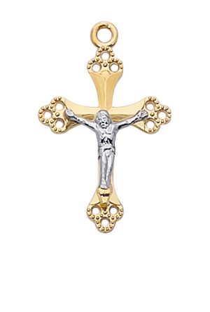 Gold over Sterling Two Tone Crucifix Pendant