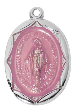 Sterling silver Blue enamel Miraculous medal on 16-18" Adjustable immitation rhodium chain boxed