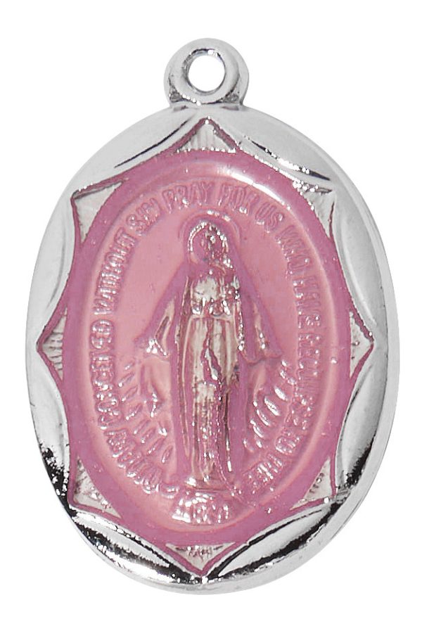 Sterling silver Blue enamel Miraculous medal on 16-18" Adjustable immitation rhodium chain boxed